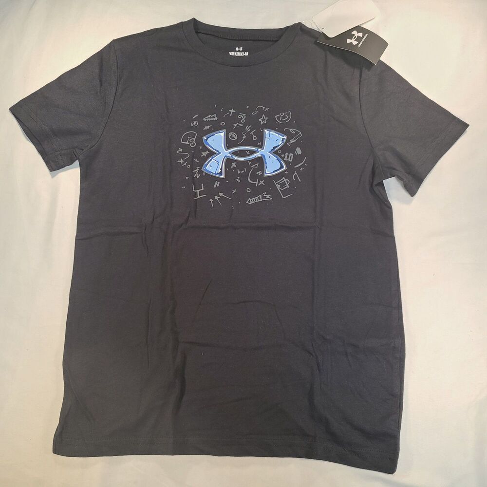 Under Armour Boys Size YM Black Sports Robots Graphic Tee NWT